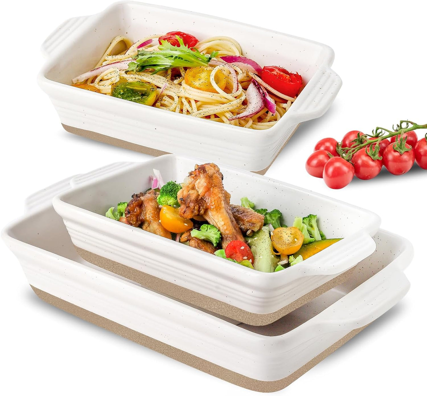 Regine Switzerland Ceramic Baking Dish - Extra Deep Casserole Set of 3 | Easy to Clean, 14.7 x 8.7 x 3 Inches, White