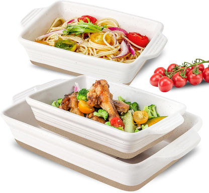 Regine Switzerland Ceramic Baking Dish - Extra Deep Casserole Set of 3 | Easy to Clean, 14.7 x 8.7 x 3 Inches, White