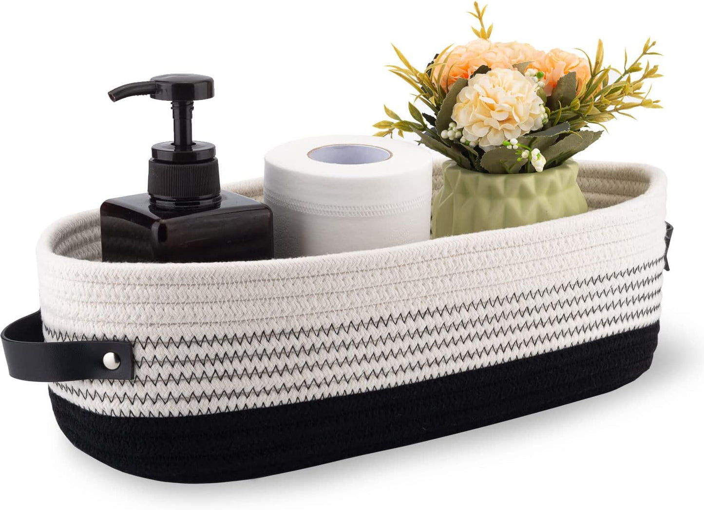 Regine Switzerland Cotton Rope Toilet Basket - Stylish Bathroom Decor & Organizer | 13"x5.9"x4", Black