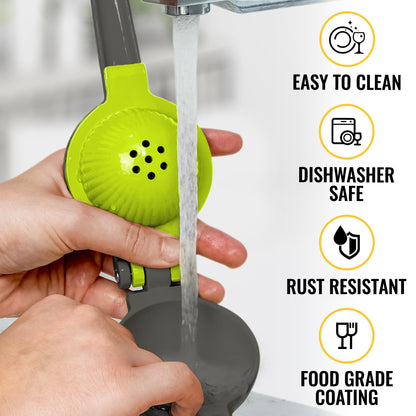 Zulay Metal 2-In-1 Lemon Squeezer Manual - Sturdy, Max Extraction Hand Juicer Lemon Squeezer Gets Every Last Drop - Easy to Clean Manual Citrus Juicer - Easy-to-Use Lemon Juicer Squeezer - Gray/Lime