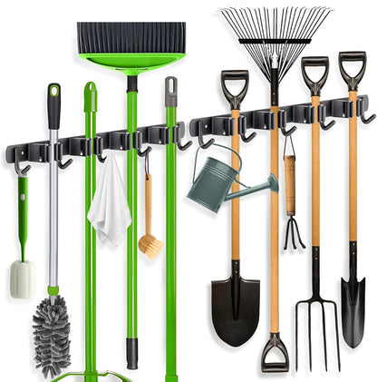 ZONGOOL Broom Holder Wall Mount - Heavy Duty 4 Racks & 5 Hooks Organizer for Home, Kitchen, Garage (Black)