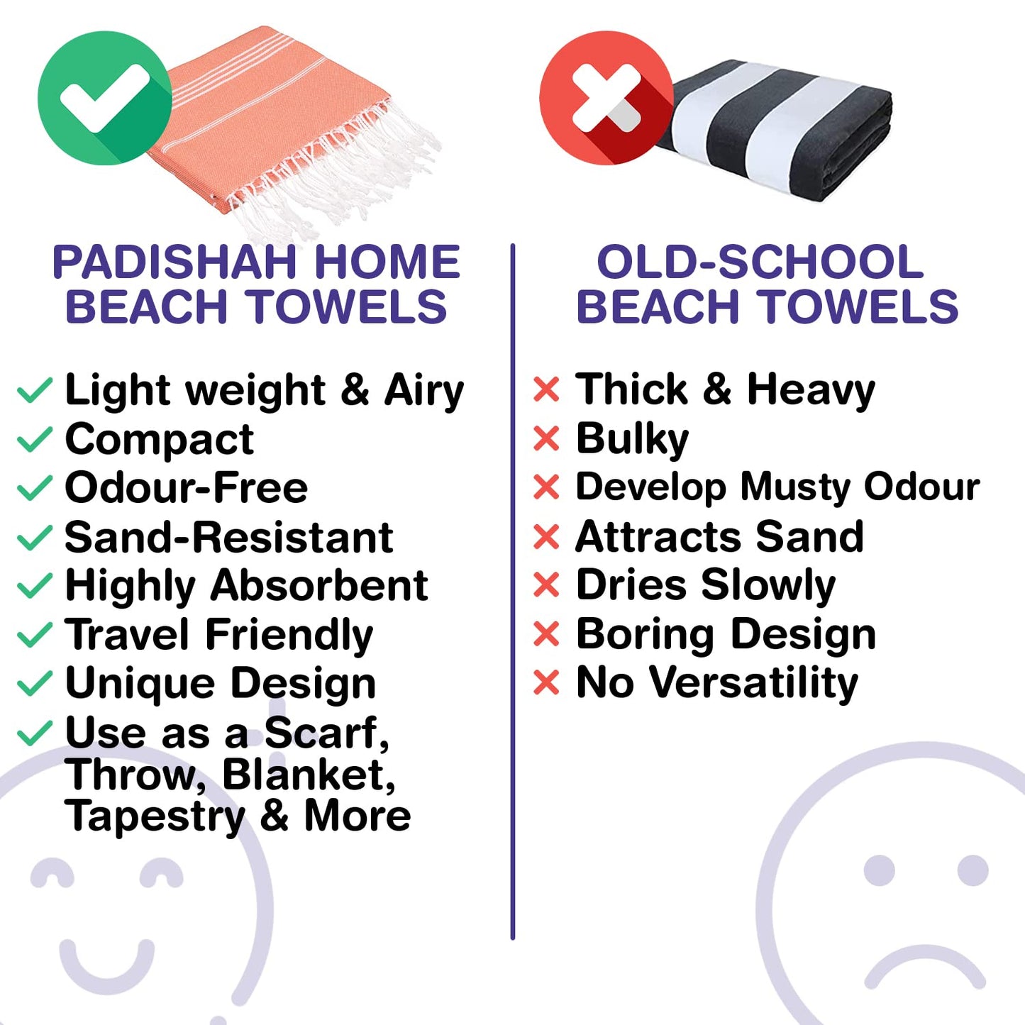 PADISHAHHOME Turkish Beach Towels, Pack of 2 | Oversized, Quick Dry, Sand Free | 100% Cotton, Large 38x71 Towels for Beach, Pool, Travel | Ultra-Soft, Compact, and Absorbent | Orange