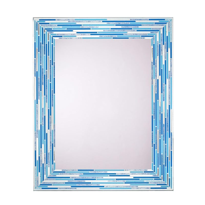 Head West Blues2 24 x 30 Frameless Mosaic Vanity Mirror - Reeded Tile-Print Rectangle Wall Mirror