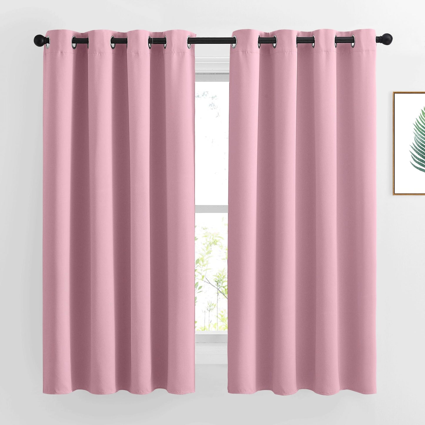 NICETOWN Room Darkening Bedroom Curtains 63 inches Long, Window Treatment Thermal Insulated Solid Grommet Voice Reducing Drapes for Kids Room, Crystal Pink, Set of 2, W46 x L63