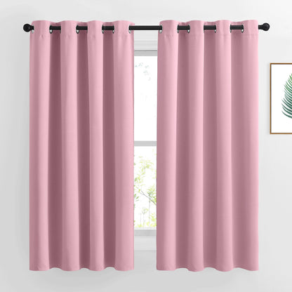 NICETOWN Room Darkening Bedroom Curtains 63 inches Long, Window Treatment Thermal Insulated Solid Grommet Voice Reducing Drapes for Kids Room, Crystal Pink, Set of 2, W46 x L63