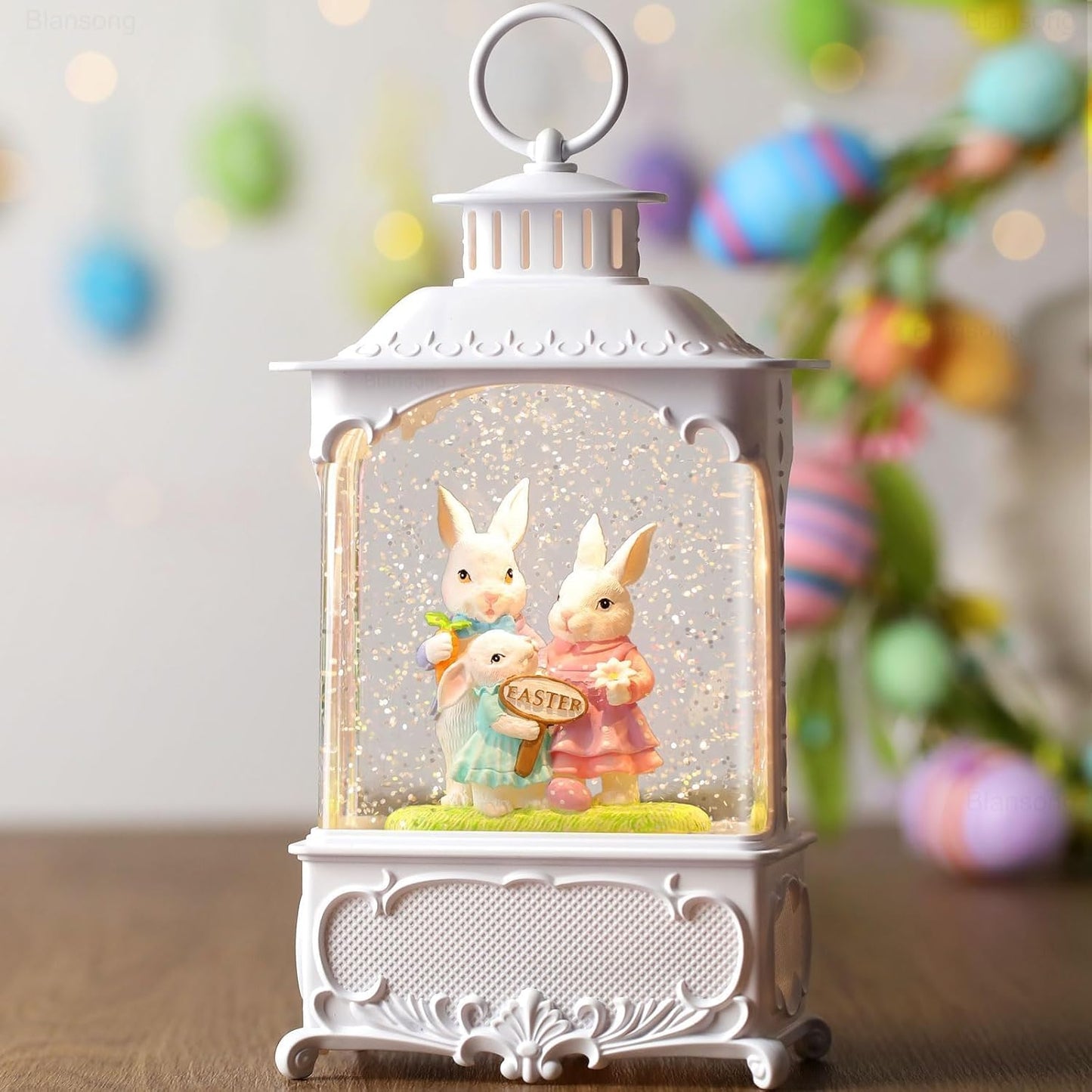 Skiennix Easter Snow Globe Lantern - Timer & USB/Battery Powered Bunny Decor | 10.2 Inch