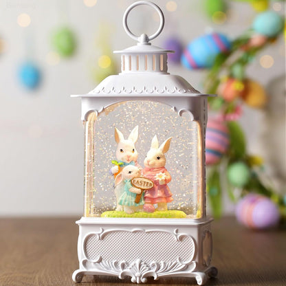 Skiennix Easter Snow Globe Lantern - Timer & USB/Battery Powered Bunny Decor | 10.2 Inch