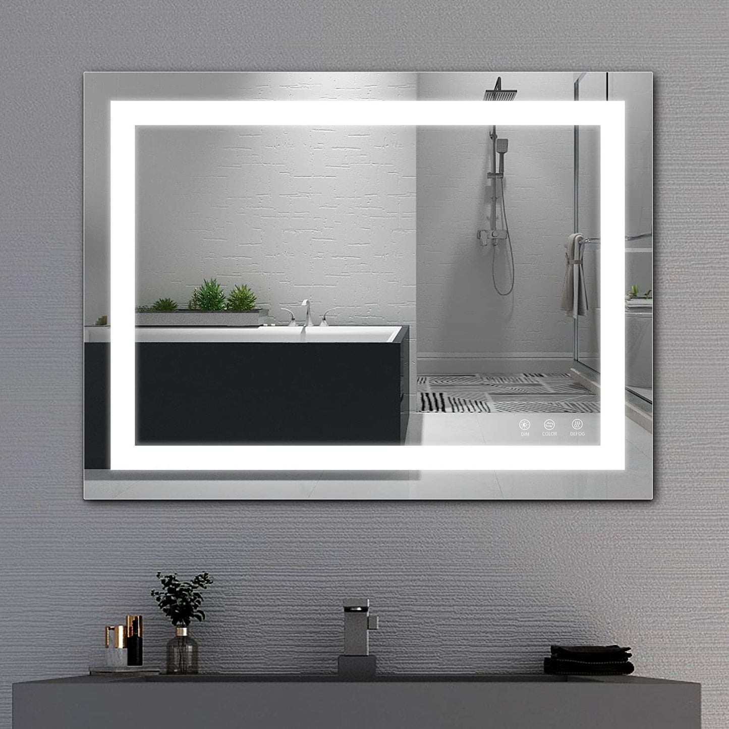 TATU LED Bathroom Mirror, 32x24 Inch Bathroom Vanity Mirror Wall Mounted with 3000K-6000K Adjustable, Anti-Fog, Smart Touch Button, Stepless Dimmable Lighted Makeup Mirror, Horizontal/Vertical