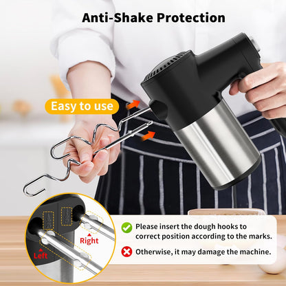 Skiennix Cordless Hand Mixer - 7 Speed Digital Display with 6 Stainless Steel Attachments | Ideal for Baking & Cooking