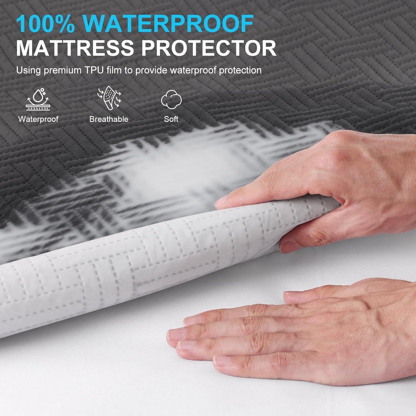 Skiennix Waterproof Mattress Protector | Twin Size, Breathable & Noiseless Ultra-Soft Cover (Gray)