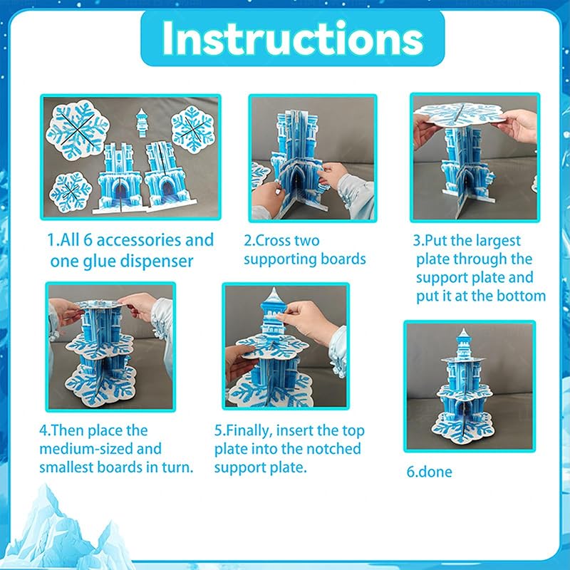 Frozen Birthday Cupcake Stand 3-Tier with Ice Castle & Snowflakes - Blue Snowflake Variation