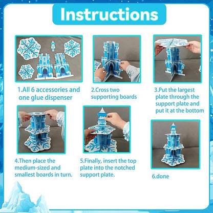 Frozen Birthday Cupcake Stand 3-Tier with Ice Castle & Snowflakes - Blue Snowflake Variation