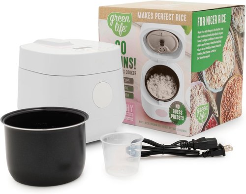 GreenLife Digital Rice Cooker - 2-Cup Capacity, PFAS-Free Nonstick Pot, One-Touch Presets, White