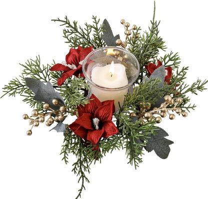 Regine Switzerland Christmas Candle Rings - Elegant Gold Berries & Pine Needles | 2-Piece Set for Winter Decor