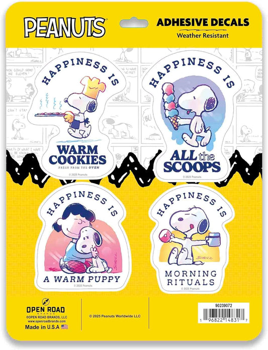 Peanuts Happiness Adhesive Vinyl Decals - Heartwarming Snoopy & Friends Sticker Set, 4 Count