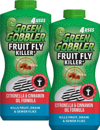 Green Gobbler Fruit Fly Killer - Effective Gel Treatment for Fruit, Drain & Sewer Flies - 32oz (2 Pack)