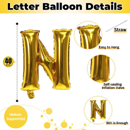 Skiennix 40 Inch Gold Alphabet Balloons - Large Self-Inflating Letter N Decor for Celebrations