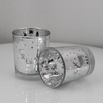 Silver Votive Tealight Candle Holders - 12PCS Christmas Decor with Carved Reindeer for Festive Centerpieces