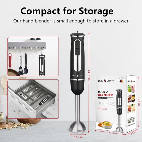 Liebe&Lecker Immersion Blender - 300W Handheld Mixer with Stainless Steel Blades & 2 Speeds | Perfect for Shakes, Purees, Baby Food