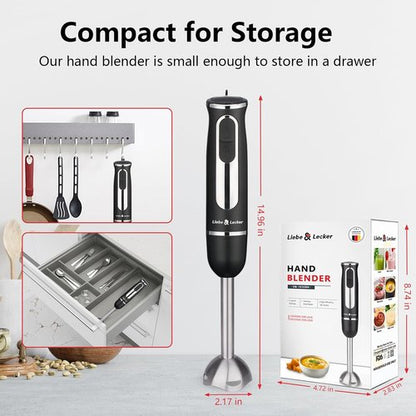 Liebe&Lecker Immersion Blender - 300W Handheld Mixer with Stainless Steel Blades & 2 Speeds | Perfect for Shakes, Purees, Baby Food