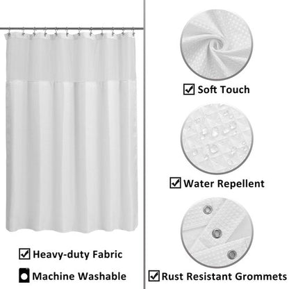 ALYVIA SPRING Waffle Weave Shower Curtain with Snap-in Fabric Liner & Hooks Set: Hotel Style & Top Sheer Window, Double Layers & Machine Washable for Easy Clean, 71x72, White