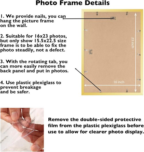 JCJMY 16x23 Gold Picture Frame - Versatile Horizontal & Vertical Wall Hanging for Photos & Posters