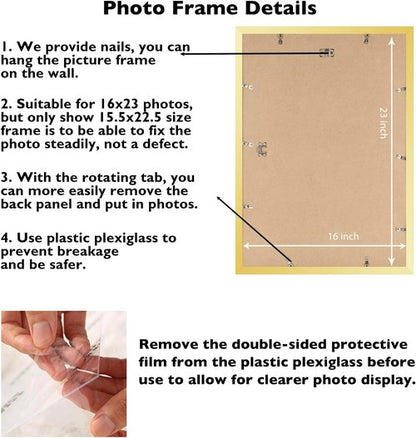 JCJMY 16x23 Gold Picture Frame - Versatile Horizontal & Vertical Wall Hanging for Photos & Posters