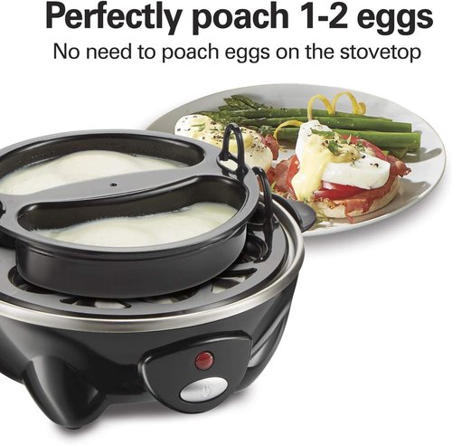 Hamilton Beach 3-in-1 Electric Egg Cooker - Hard Boiled, Poached, Omelet & Vegetable Steamer, 14 Capacity, Black