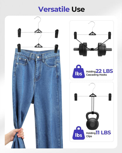 Northern Brothers Pants Hangers with Clips - 30 Pack Black | Space-Saving, Non-Slip Design for Jeans, Shorts, Skirts