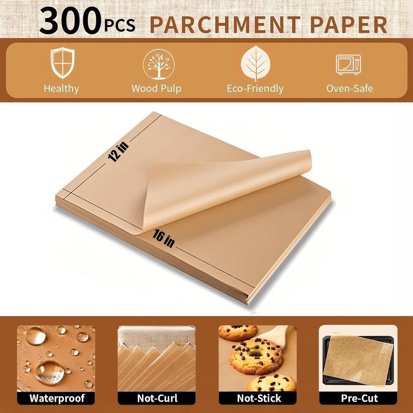 Parchment Paper - 300PCS Non-Stick Precut Baking Sheets | 12 x 16 Inches for Air Fryer & Grilling