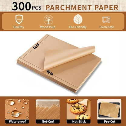 Parchment Paper - 300PCS Non-Stick Precut Baking Sheets | 12 x 16 Inches for Air Fryer & Grilling