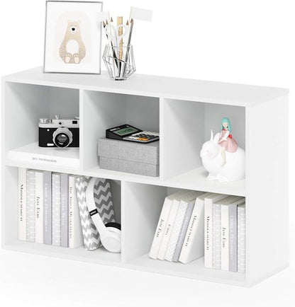 Furinno LUDER Bookshelf - 5-Cube Reversible Bookcase for Easy Assembly | White, 9.4 x 19.5 x 31.5