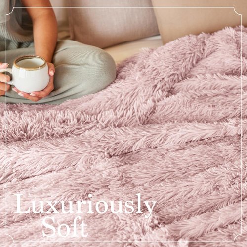 Connecticut Home Co Throw Blanket - Soft Fluffy Cozy Decor | 70x60 Dusty Rose Sherpa for Bed & Couch
