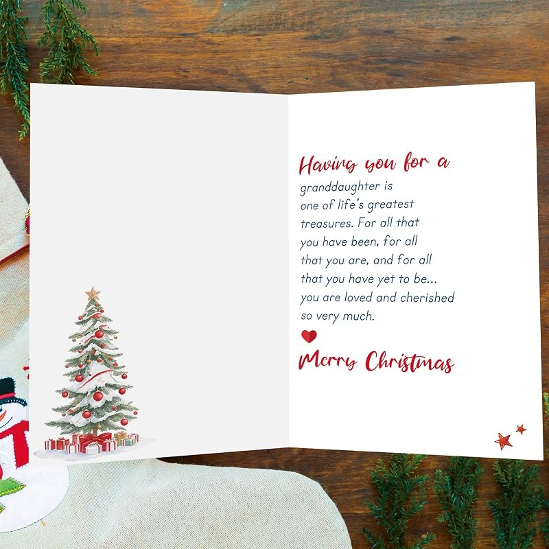OJsensai Funny Christmas Card for Granddaughter - 8x5.3in, Recycled Linen Card with Envelope (Variation: OJ 972)