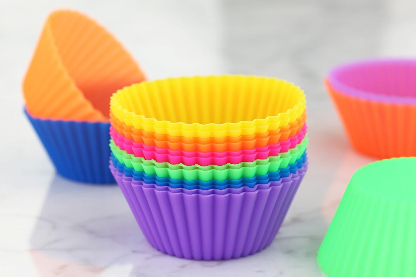 New Star Foodservice Reusable Silicone Baking Cups - 24 Pack Cupcake Liners for Easy Baking