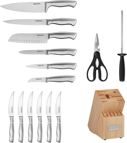 Cuisinart 15-Piece Block Knife Set - Lightweight Stainless Steel Blades for Precise Cutting | Dishwasher Safe