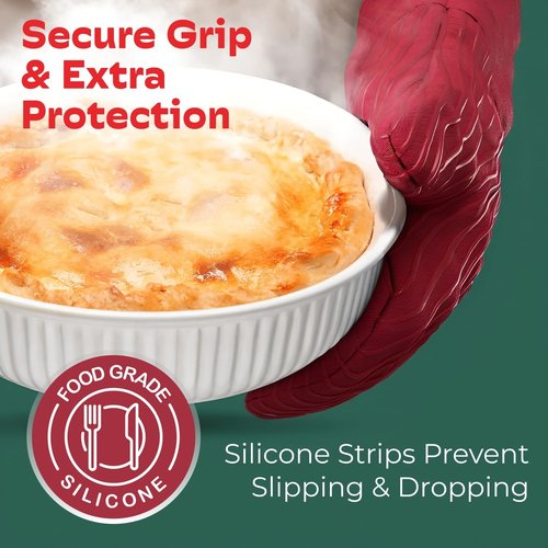 Big Red House - Silicone Oven Mitts - Heat Resistant to 536°F | Red Set of 2 - Professional Kitchen Gloves