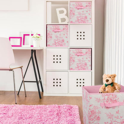 Skiennix Pink Floral Cube Storage Bins - 12.5 Inch Collapsible Organizer Baskets for Home & Office