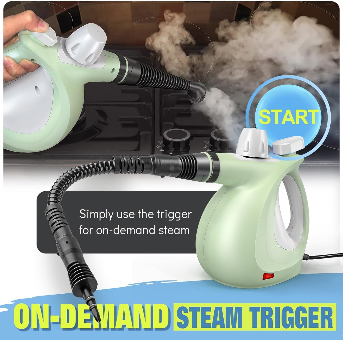 Skiennix Steam Cleaner - Powerful Handheld Pressurized Steamer with 11-Pc Set | Chemical-Free Multi-Surface Cleaning for Furniture, Upholstery, Grout & Car