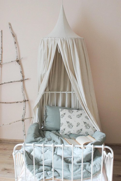 Kids Bed Canopy Breathable Cotton Soft Cover Net for Crib Reading Nook Curtain Hanging Round Play Tent Nursery Bedding Play Room Decor