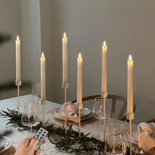 Homemory Flameless Taper Candles - Remote Timer & Dimmer, Flickering LED, Ivory, 9.6 Inches, 6 Pcs for Weddings & Christmas Decor