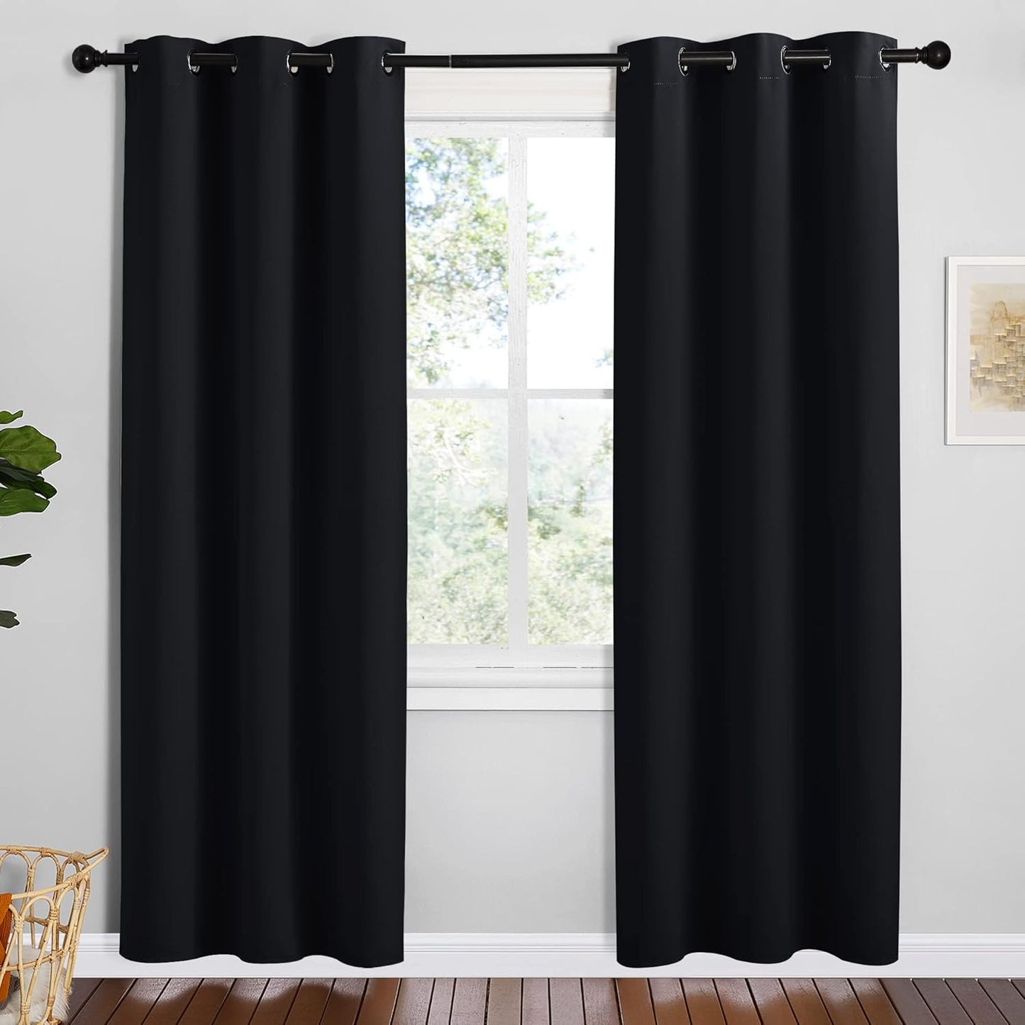 NICETOWN Blackout Thermal Curtains - Insulated Grommet Drapery Panels, 42" x 78", Solid Black, 2 Pack