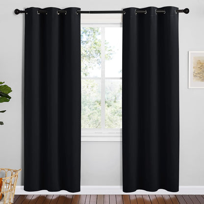 NICETOWN Blackout Thermal Curtains - Insulated Grommet Drapery Panels, 42" x 78", Solid Black, 2 Pack