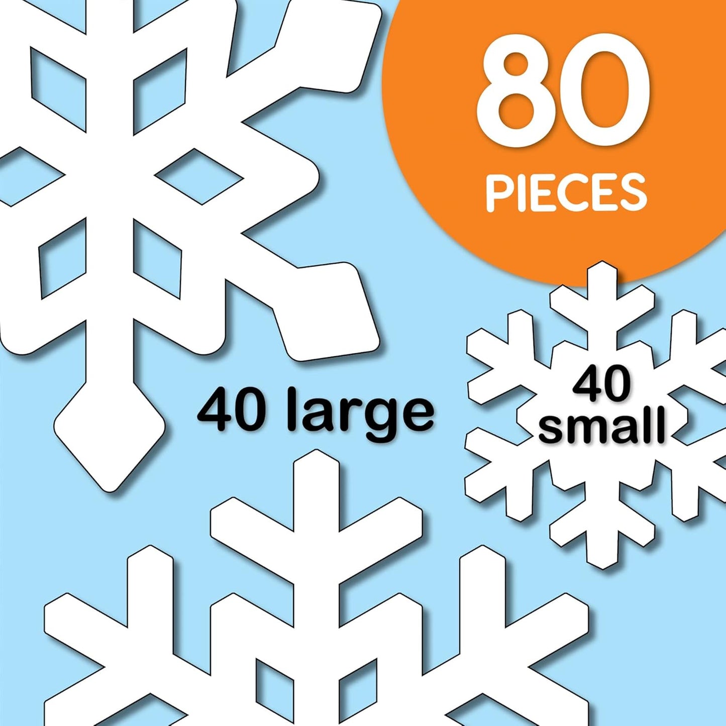 Regine Switzerland Snowflake Paper Cutouts - 80 Pieces of 2-Sided White Card Stock for Classroom Decor | Winter Decorations