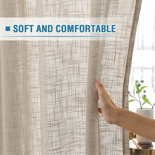 H.VERSAILTEX Linen Blended Curtains - 63 Inch Light Filtering Natural Textured Rod Pocket Panels | 2 Set for Living Room & Bedroom