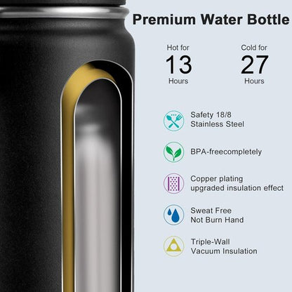 Koodee 16 Oz Stainless Steel Water Bottle - Double Wall Vacuum Insulated | Leakproof Spout Lid (Black)