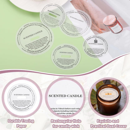 MECCANIXITY Candle Dust Covers - 60 Pcs Round 5cm Translucent Drip Protectors for Craft Jars | Letter Pattern