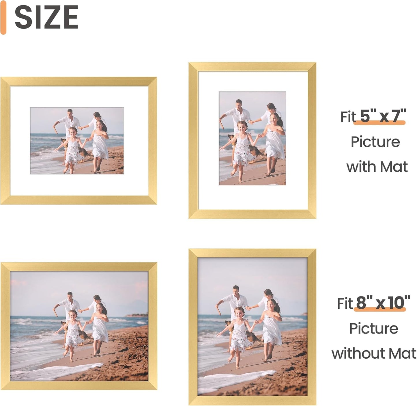 Upsimples 8x10 Picture Frame Set of 5 - Elegant Gold Frames for 5x7 or 8x10 Photos | Perfect Wall Gallery Decor