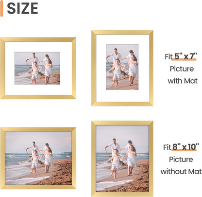 Upsimples 8x10 Picture Frame Set of 5 - Elegant Gold Frames for 5x7 or 8x10 Photos | Perfect Wall Gallery Decor