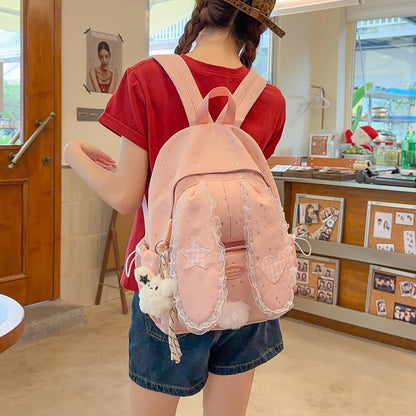 Pink Bunny Backpack - Cute Y2K Star Print, Lightweight Nylon